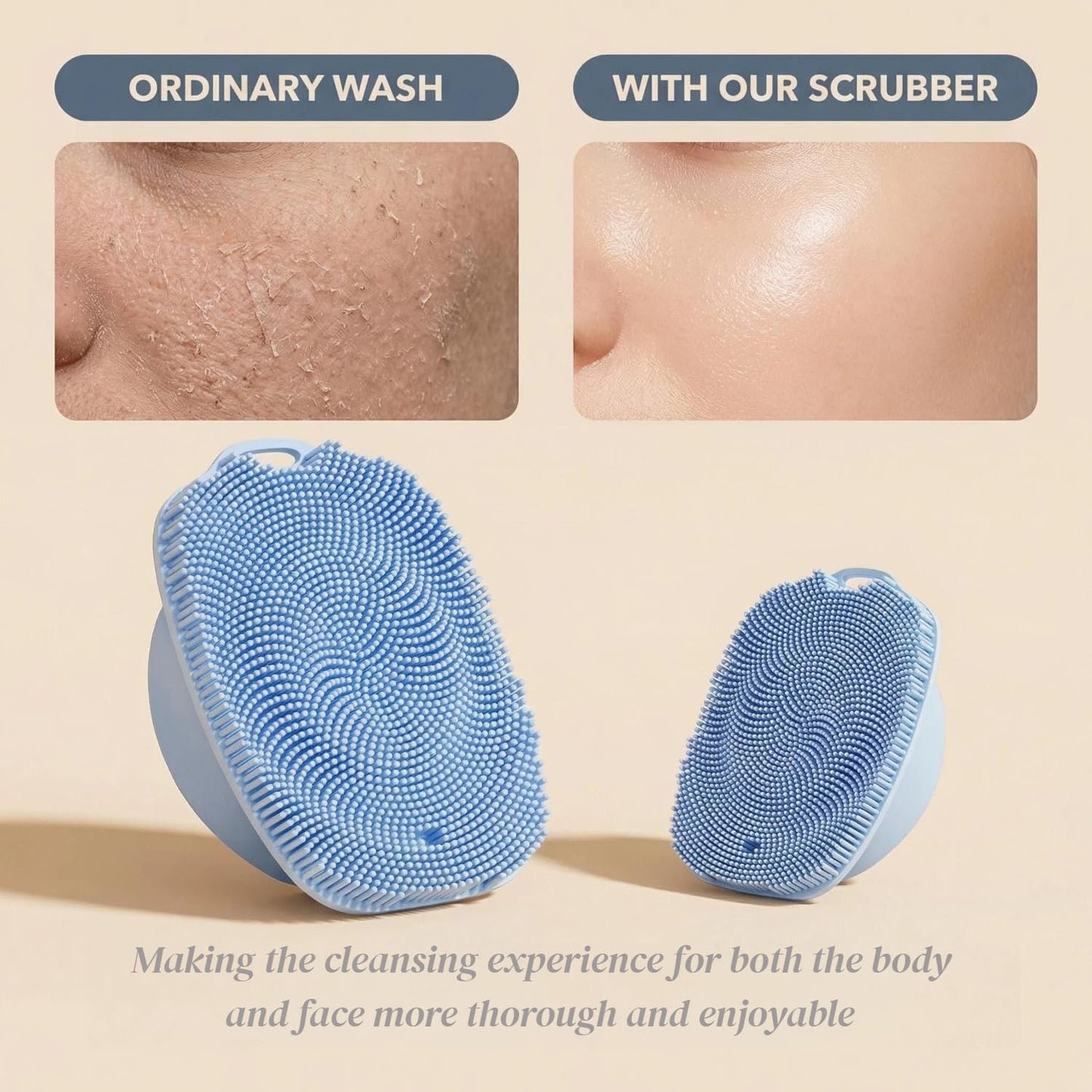 ARIOSOX, Soft Silicone Body Scrubber, Face Scrubber Silicone, Gentle Texture Exfoliating Body Scrubber for Men and Women On Sensitive Skin, Back Large Suction Cup for Easy Dry and Store (Blue)