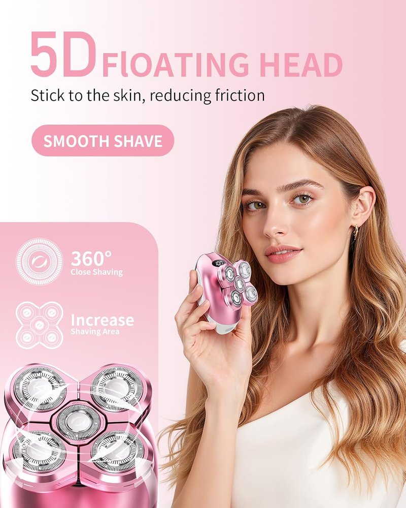 Skiennix Electric Razor for Women - 5-in-1 Rechargeable Waterproof Shaver with LED Display | Ideal for Legs, Face & Bikini (Pink)