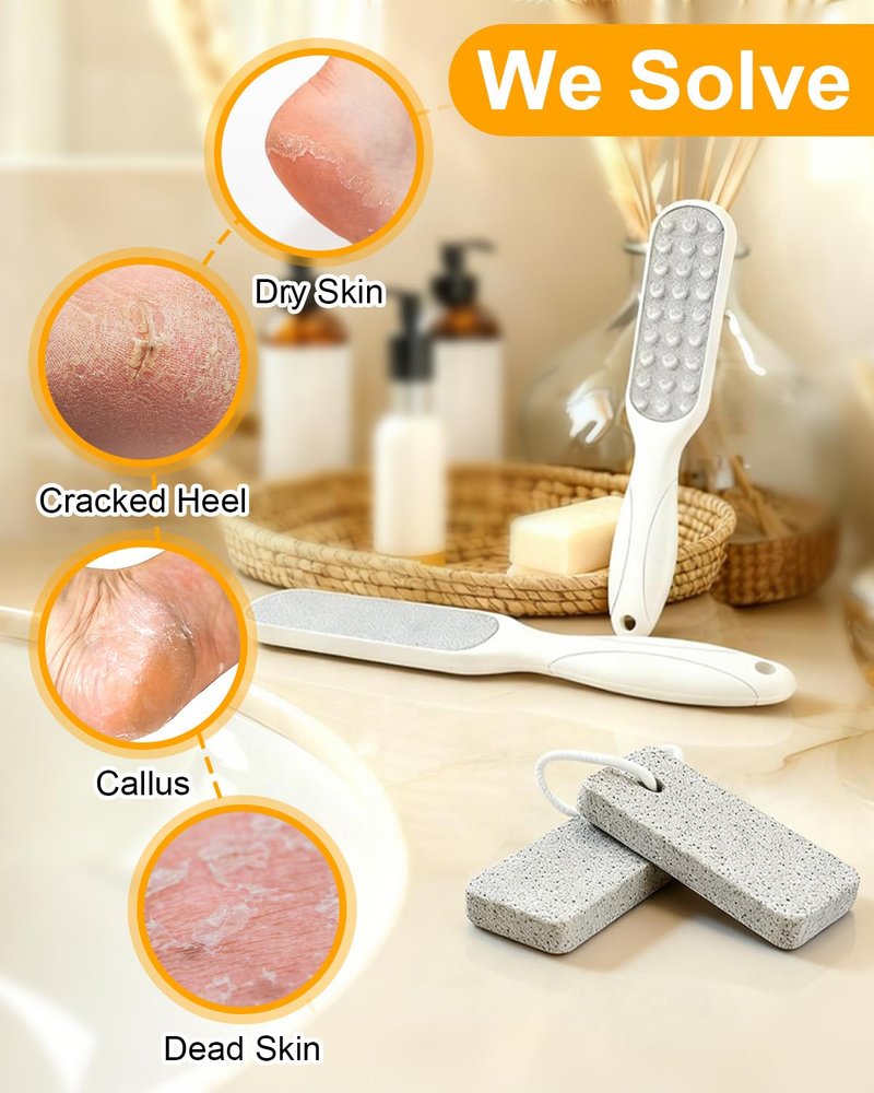 Foot Callus Remover for Feet: 4pcs Set Foot Scrubber for Women, Pedicure Tool for Smooth Cracked Heels & Dead Skin Care, Foot Grooming at Home