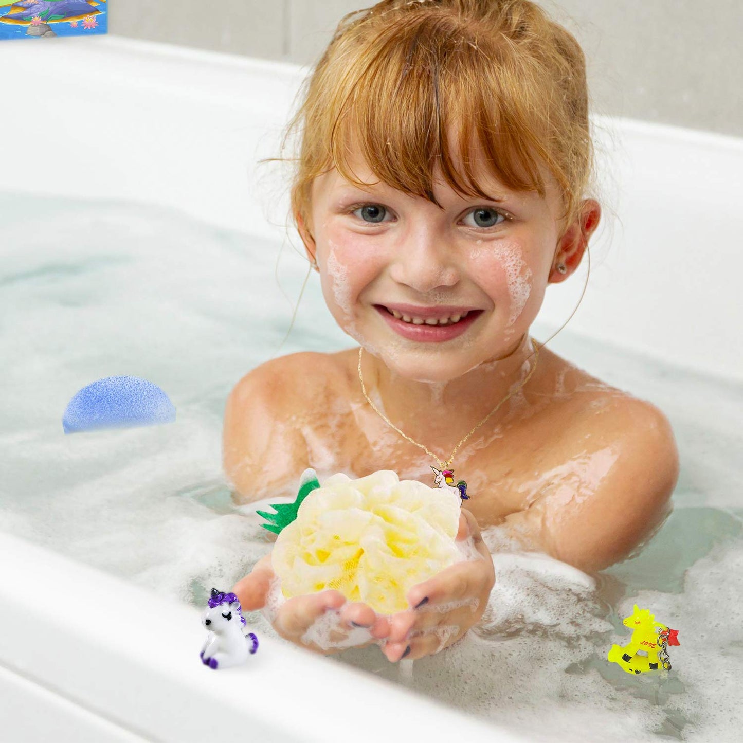 Rocutus 4pcs Child Bath Shower Sponge Pouf Loofahs Mesh Brush Shower Ball Cute Bath Flower with Hooks for Travel (Mixed 4)
