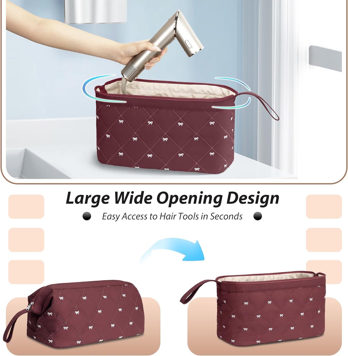 Travel Hair Dryer Bag - Shark Flex Style Case for Dyson Airwrap | Quilted Organizer for Flat Curling Iron Accessories (Red)