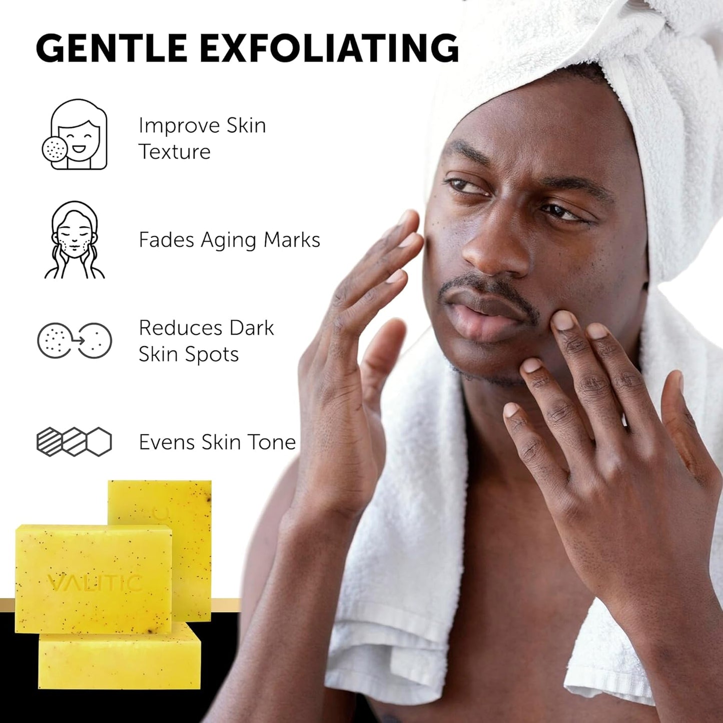 VALITIC Lemon Turmeric Soap - Brightening Kojic Acid Bar for Face & Body | Exfoliating Dark Spot Corrector with Retinol, Vitamin C, Collagen & Hyaluronic Acid - 2 Pack