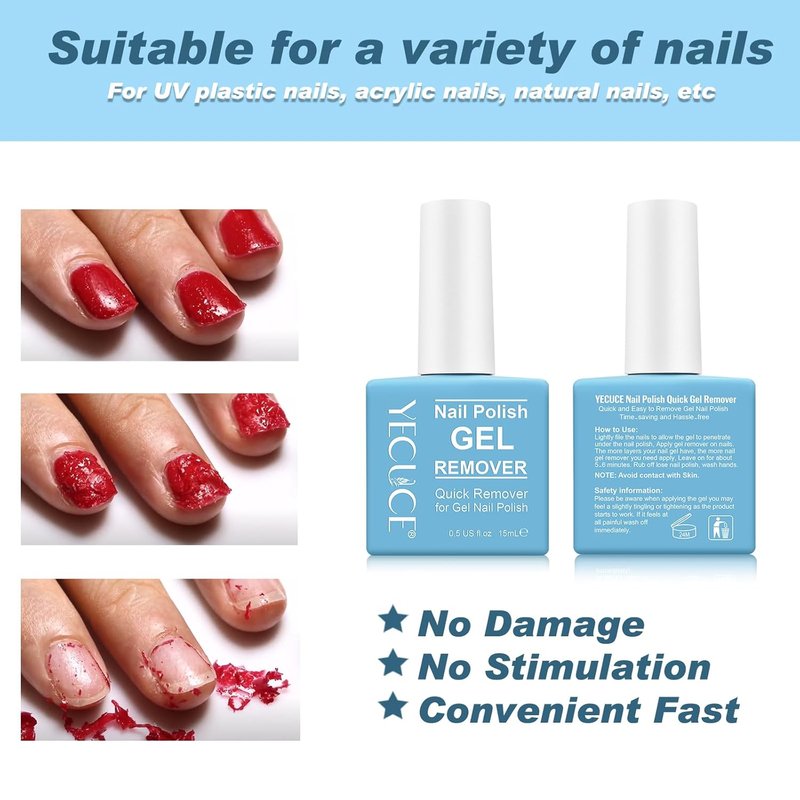 Skiennix Gel Nail Polish Remover - Quick & Easy 2-Piece Set | No Foil Needed, 15ml Each