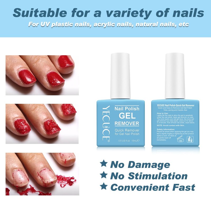 Gel Nail Polish Remover 2 Pack, Gel Polish Remover Soak-Off Gel Polish, Quickly & Easily Remove Gel Nail Polish in 3-5Mins, Don't Hurt Your Nails -15ml