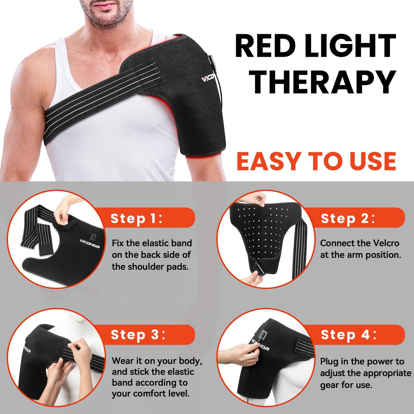 Viconor Red Light Therapy for Shoulder Pain Relief, Infrared Light Therapy for Body, Improve Joint Muscle, 660nm & 850nm Red Light Shoulder Wrap, Black1