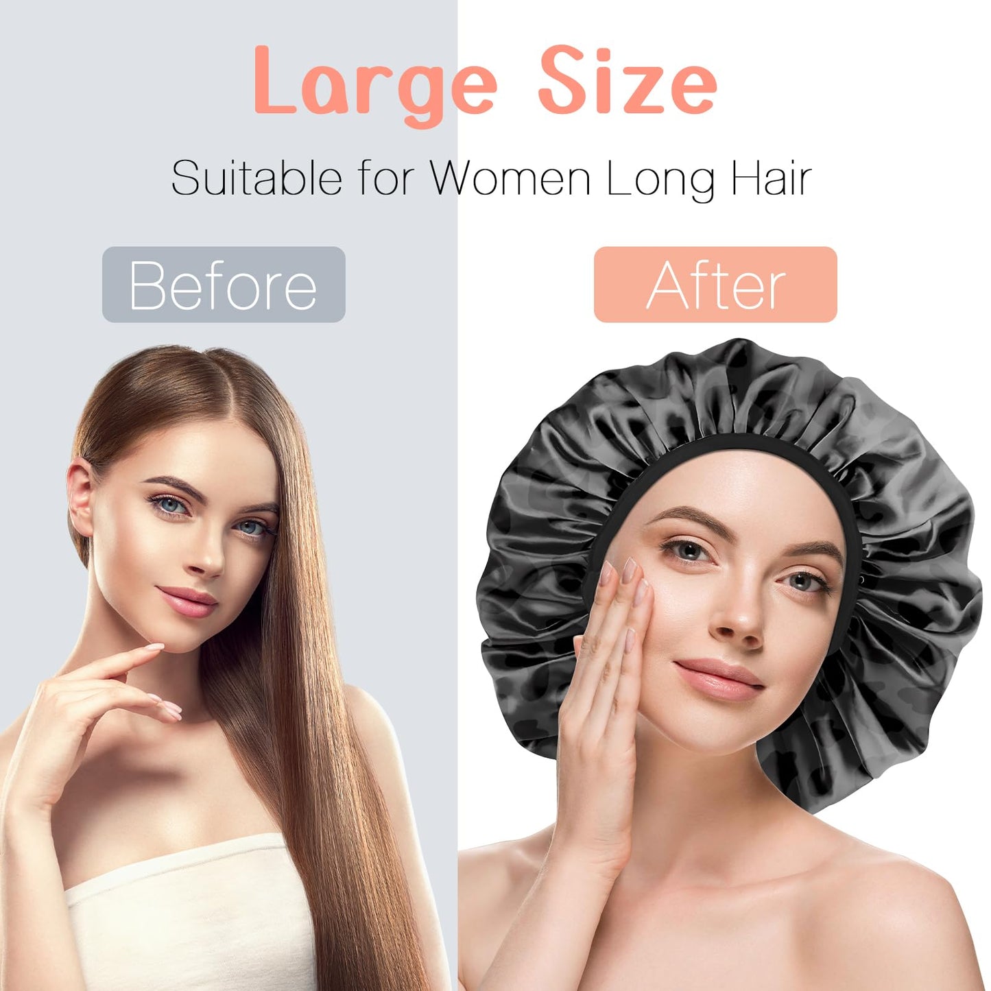 BHAHB Luxury Shower Cap Reusable Terry Cloth Lined EVA Triple Waterproof Layer Elastic Hair Bath Caps for Women Girls Cute-Black Leopard