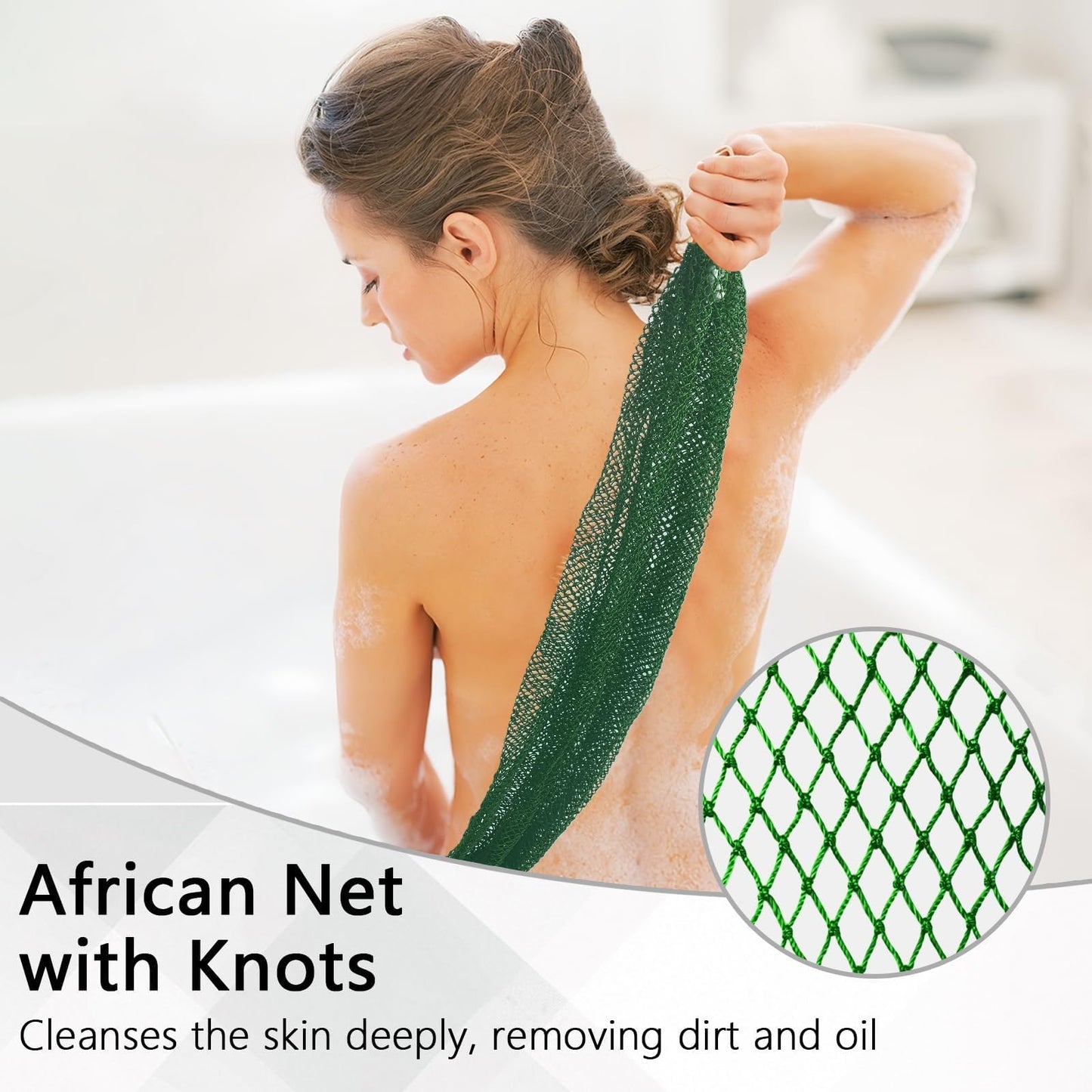 African Net Sponge Authentic with Knots - African Exfoliating Net Sponge with Handles for Body Scrubber Exfoliator - Real Africa Back Wash Bath Sponges for Shower Machine Washed & Bathing Accessories