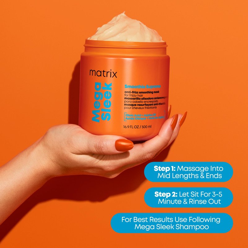 Matrix Mega Sleek Smoothie Supreme Mask - 96H Frizz Control, 12x Hydration, and Enhanced Shine, 16.9 Fl Oz