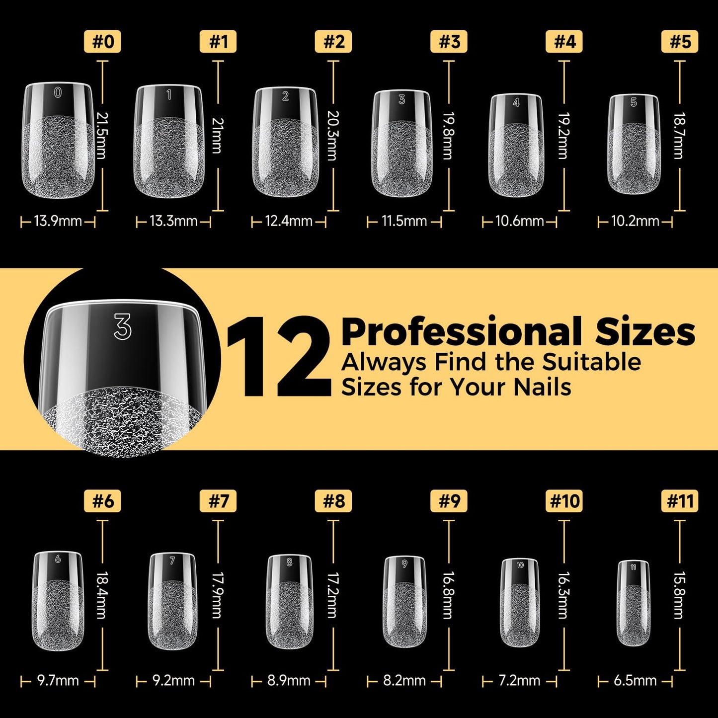 UNA GELLA Short Square Nail Tips, Pre Etched Short Square Gel Nail Tips, 240pcs Soft Gel Clear Press on Nails Full Cover Fake Nails for Nails Extension DIY Salon 12 Sizes At Home