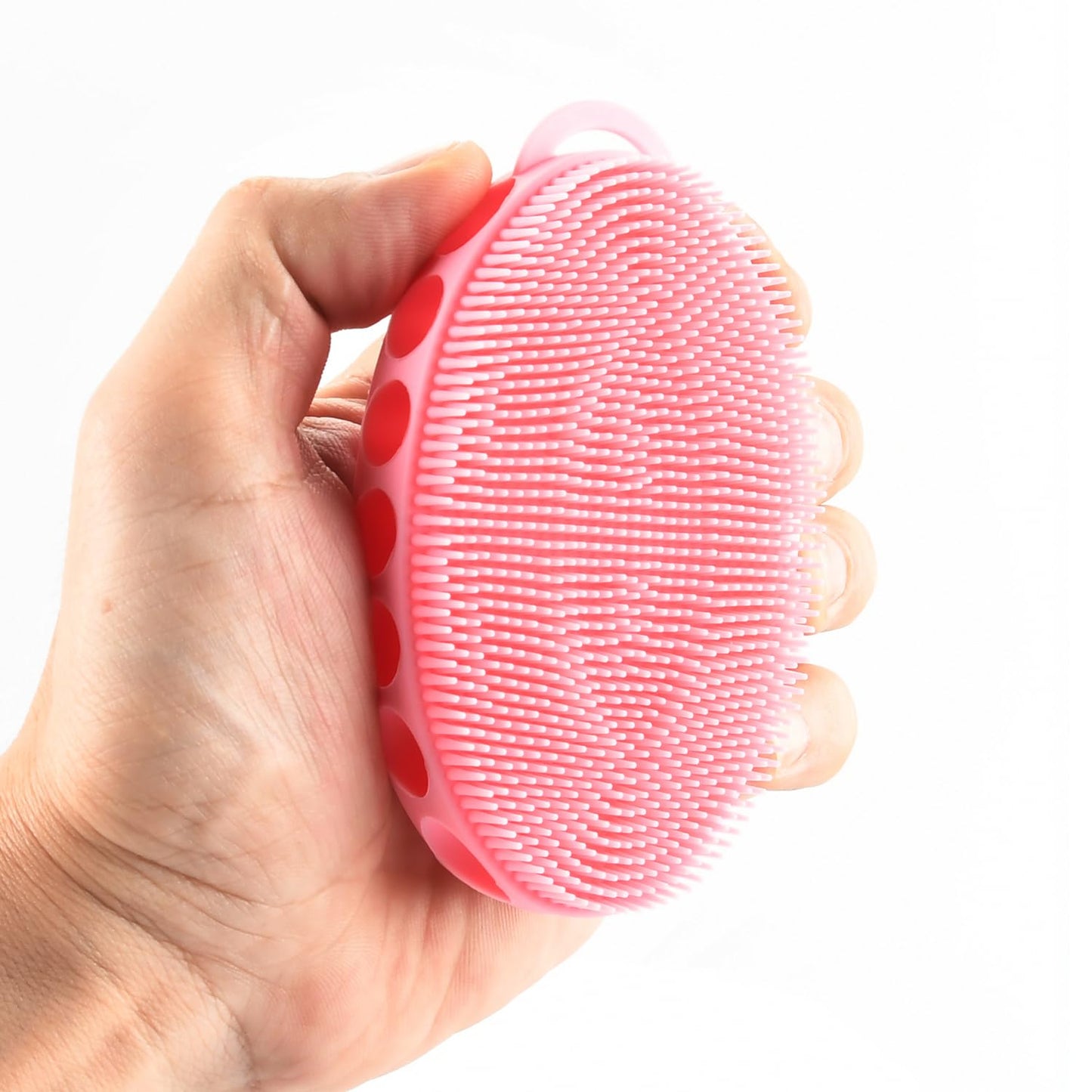 Silicone Body Scrubber with Double-Sided Bristles, Deep Cleaning Massage Brush, Black, Flexible Design with Hanger Loop for Exfoliating and Scalp Care (Pink)