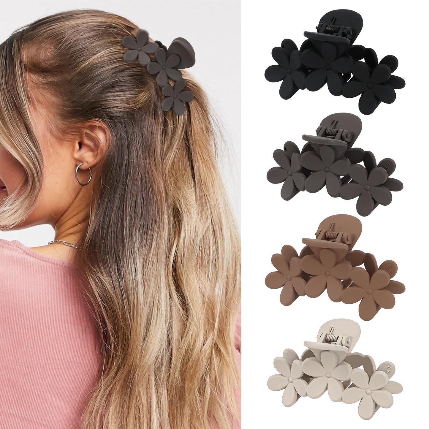 Amariver 4PCS Matte Flower Hair Claw Clips - Non-slip Cute Claw Clips for Thick & Thin Hair