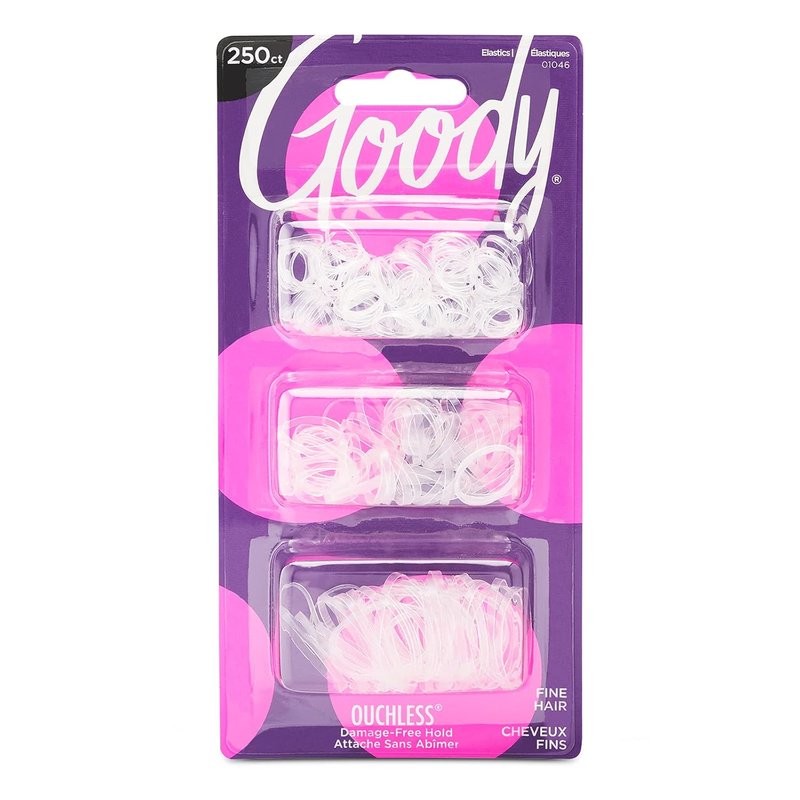 Goody Ouchless Hair Ties - 250 Ct Clear Latex Bands for Easy Glide & Ultra-Strong Hold | All Hair Types