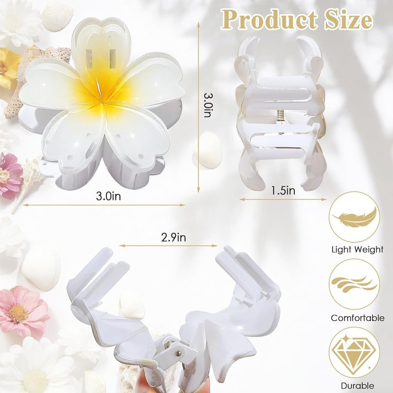 Flower Hair Claw Clips - 6 Pcs Hawaiian Style for Thick & Curly Hair | Strong Hold, Non-Slip Beach Accessories