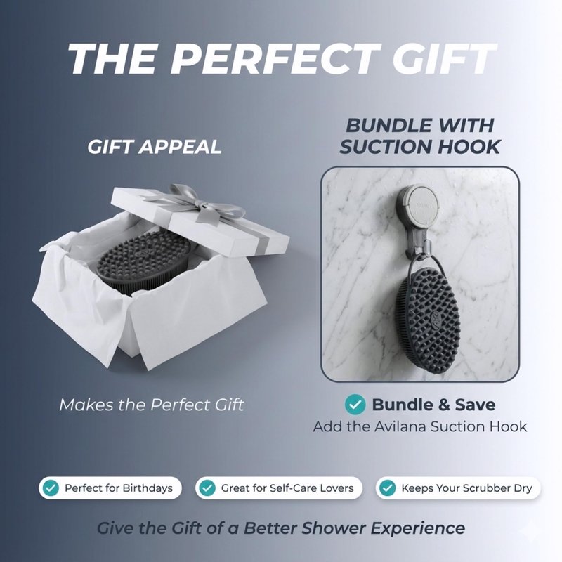 Avilana Premium Back Scrubber Long Handle 19 Inch - Trusted Since 2017 - SGS Certified Silicone Bath Brush, Dual Sided Exfoliating Body Brush Extended Reach Back Washer Women Men Seniors Gift