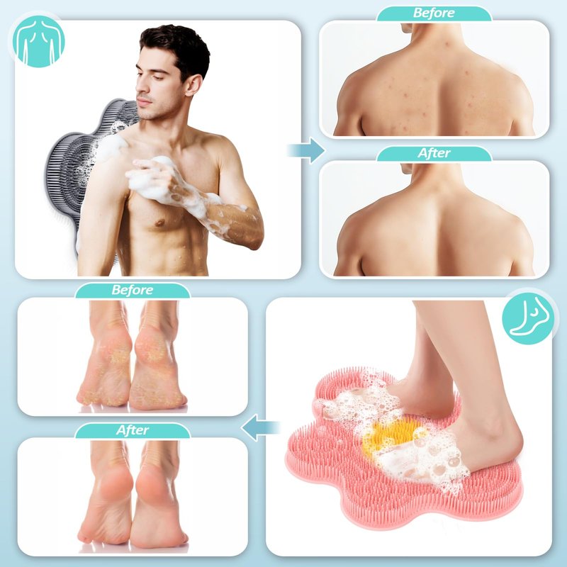 GEENOA Silicone Shower Back & Foot Scrubber Mat
