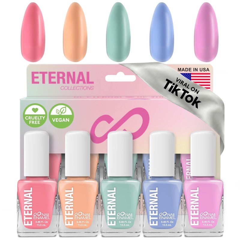 Eternal Pastel Nail Polish Sets for Women (CANDY PASTELS) - Pastel Nail Polish Set for Girls - Long Lasting & Quick Dry Nail Polish Set for Home DIY Manicure Pedicure - Made in USA, 13.5mL (Set of 5)