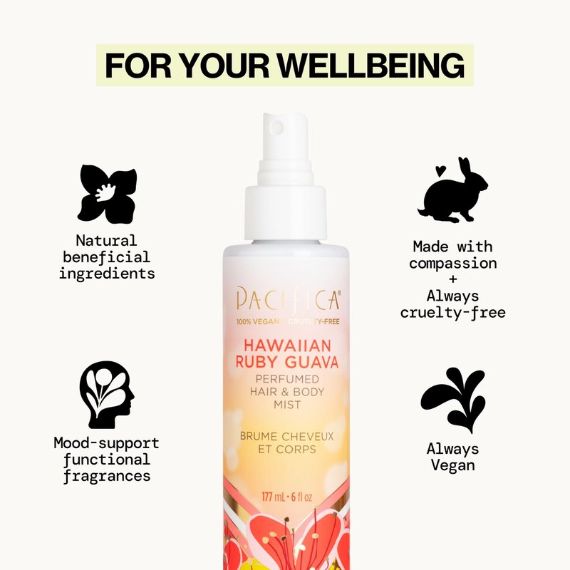 Pacifica Hawaiian Ruby Guava Hair Perfume & Body Fragrance Spray Mist - Body Mist Fragrance w/Grapefruit, Patchouli, Sugar Notes & Geranium Clean Beauty Alcohol-Free, Vegan & Cruelty-Free, 6 oz