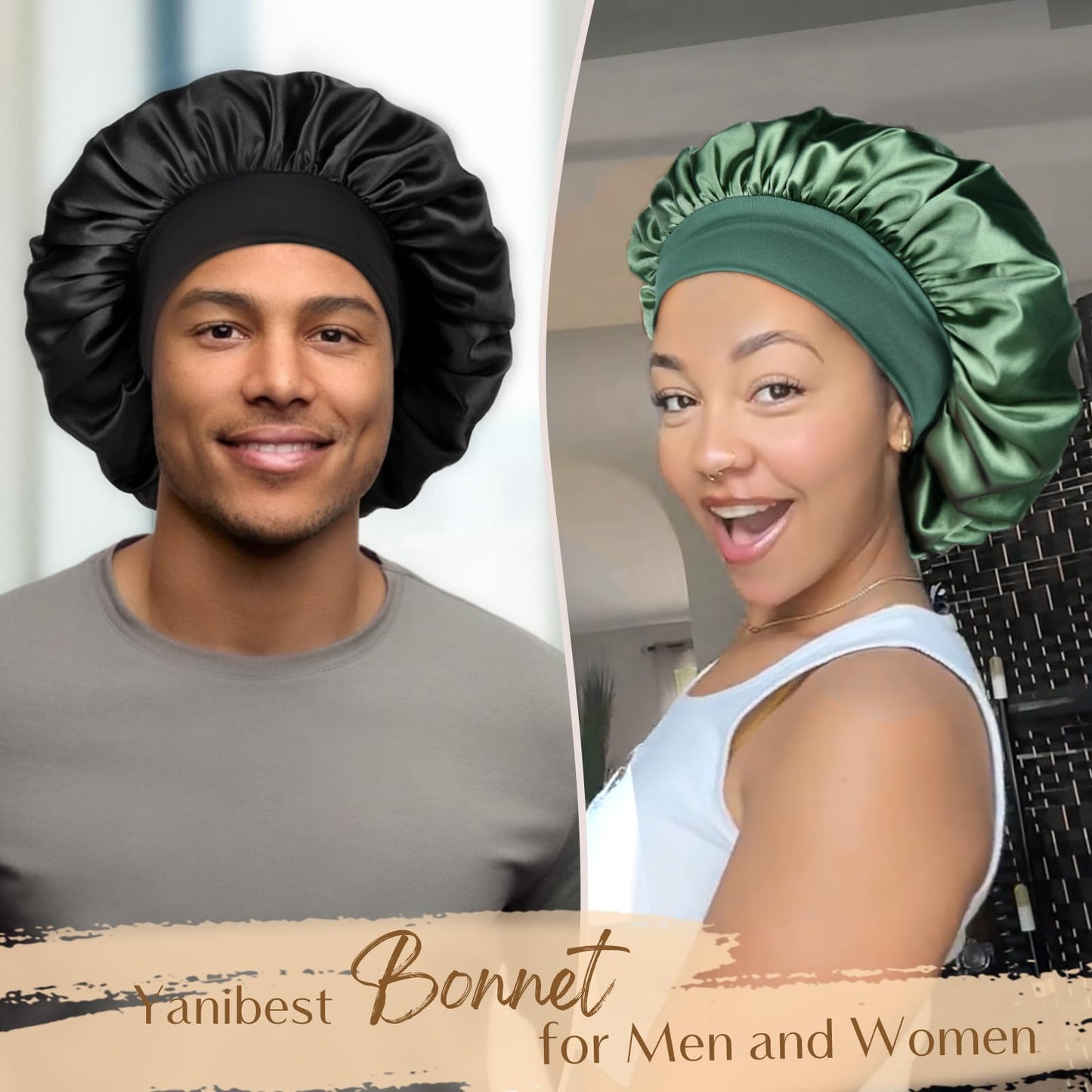 YANIBEST Silk Bonnet for Men Women Hair Bonnet for Sleeping Double Layer Satin Bonnet for Natural Curly Hair Unisex Sleep Cap, Purple