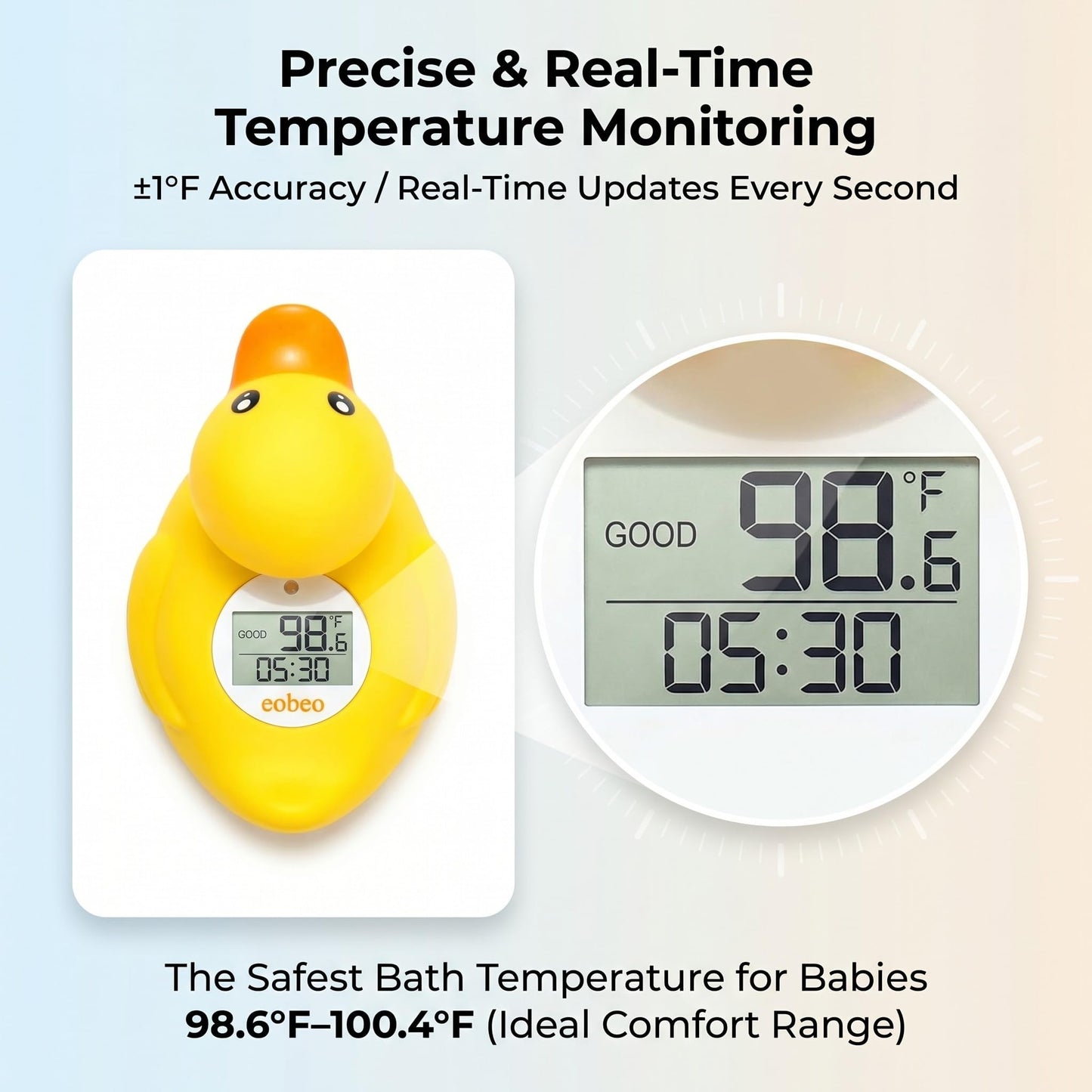 Baby Bath Thermometer with Smart Temperature Alert, Accurate Digital Water Thermometer, Adjustable High Temp Alert for Newborns, Floating Duck Toy with Timer, LED & Sound Alarm, BPA-Free, Waterproof