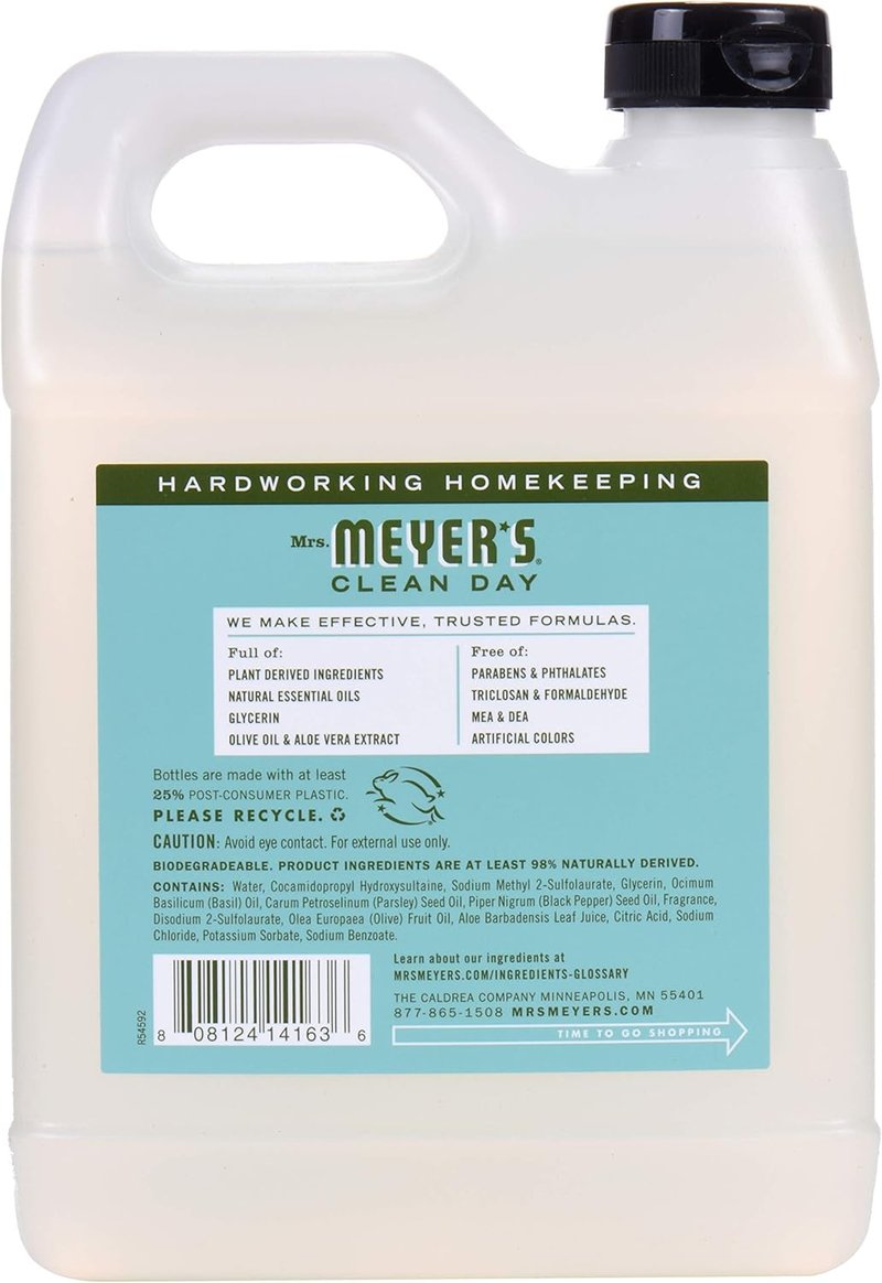 Mrs. Meyer's Hand Soap - Basil Scented Liquid Refill | 33 Fl Oz for Nourished Skin