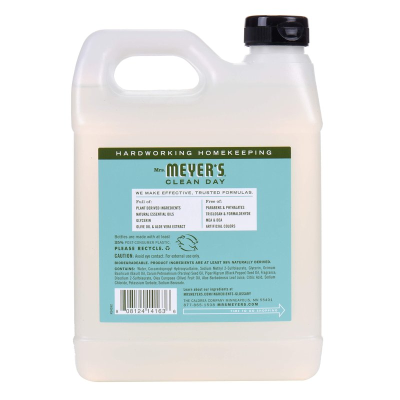 Mrs. MEYER'S Basil Scent Liquid Hand Soap Refill Bottle, 33 Fl oz. (Pack of 6)