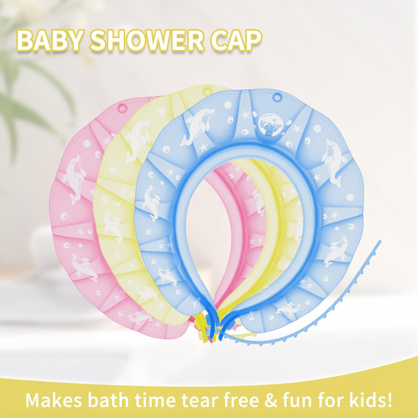 kair Baby Kids Bath Visor Soft Adjustable Silicone Toddler Children Shower Cap Hair Washing Hat Keep Kids Shield Water Out of Eyes & Ears Head Circumferences 17" - 24" (Yellow, More Than 24 Months)