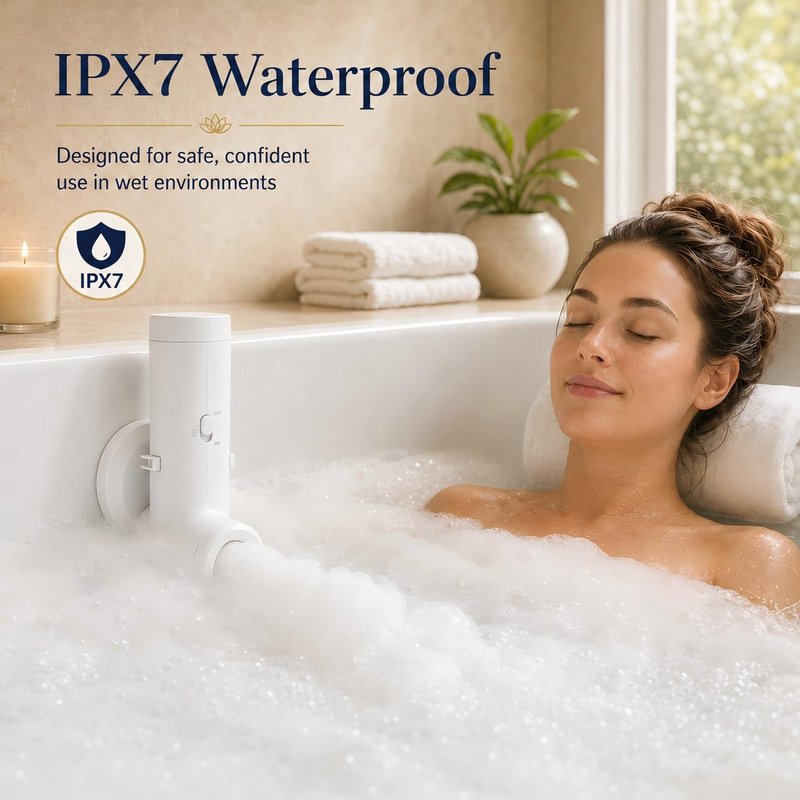 Rechargeable Bath Jets for Tub, Impact Force 65 kPa Bath Jet Spa, Bubble and Flow-Massage Two Mode, Adjustable Speed, Cordless Portable Bathtub Jet for Relaxing Daily Use at Home, White