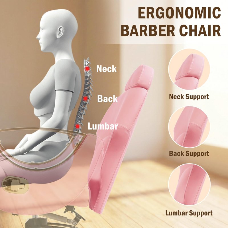 Salon Chair Barber Chair for Hair Stylist, Hair Chair with Height Adjustable Heavy-duty Hydraulic Pump,360° Swivel Multi-Function Beauty Hairdresser Shampoo Tattoo Armchair for Barbershop, Pink Gold