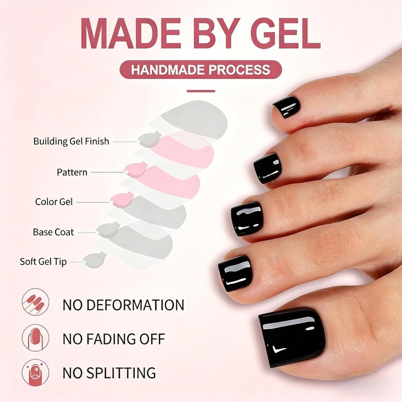 Jsiallye 288Pcs Press on Toenails For Women,Black Fake Toe Nails For Girl,Fake Toenails Press on Nails Short Square Acrylic Toe Nail Tips Glue on Toenails False Artificial Toe Nails Press ons