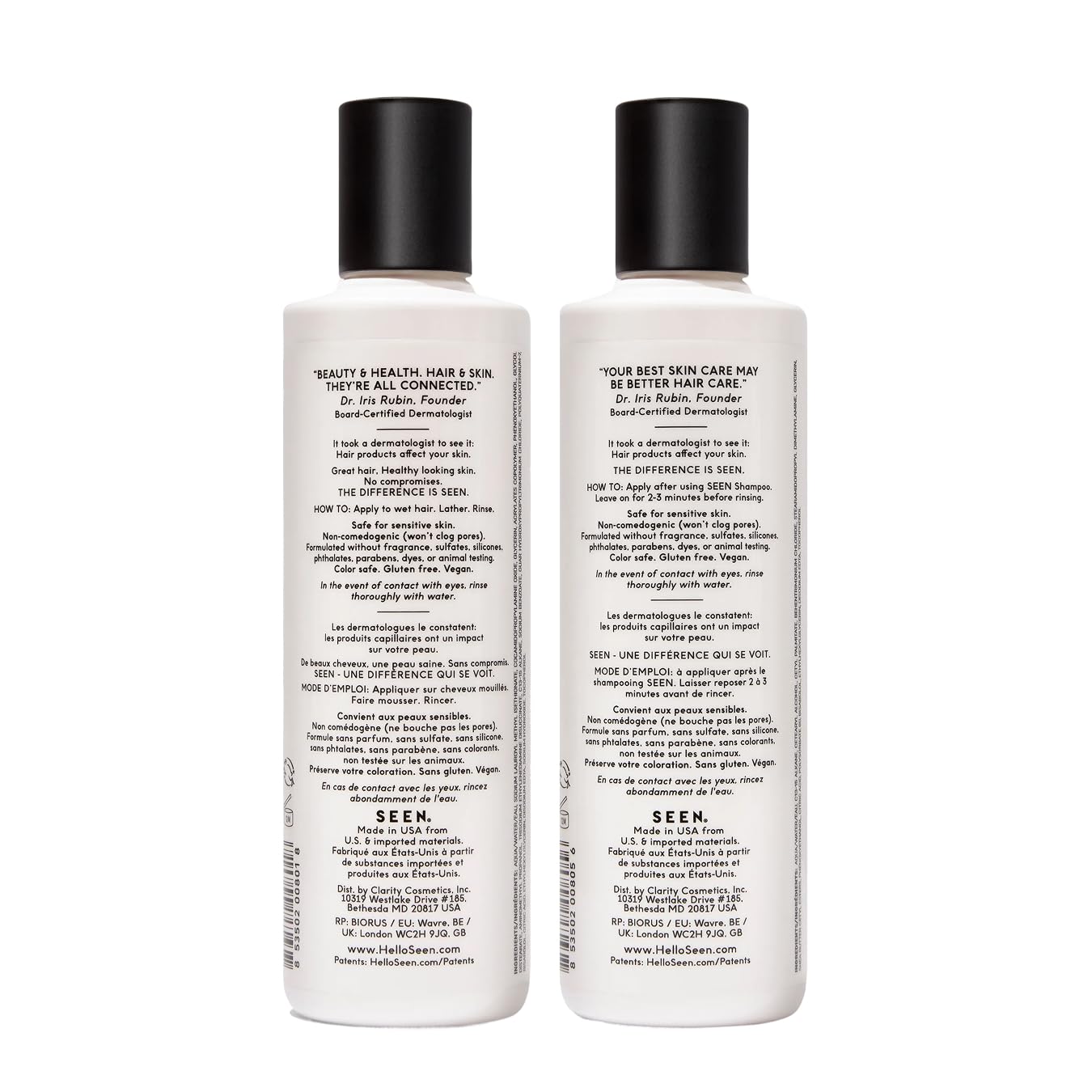 SEEN Shampoo & Conditioner Bundle, Fragrance-Free - Non-Comedogenic Hair Care Set, Dermatologist-Developed, Safe for Sensitive, Eczema & Acne-Prone Skin