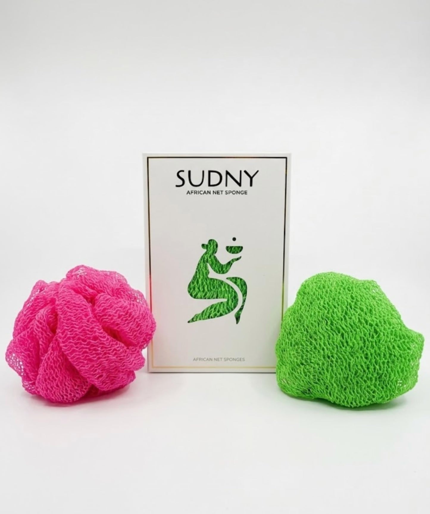 SUDNY Authentic African Net Sponge - 2 Pieces African Exfoliating Body Scrubber Bath Sponge - Daily Use & Quick-Dry Mesh for Smooth Skin - Real African Body Care Bathing Accessories |Green & Pink