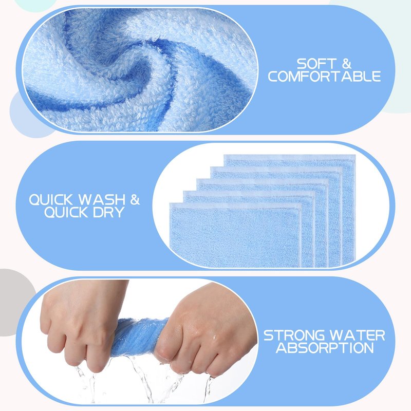 Newwiee 40 Count Wash Cloth Bulk Cotton Bath Hand Face Washcloths Soft Quick Drying Towel for Women Bathroom Washing Body Viscose Fiber Multipurpose Fingertip Rags(10 x 10 Inch,Blue)