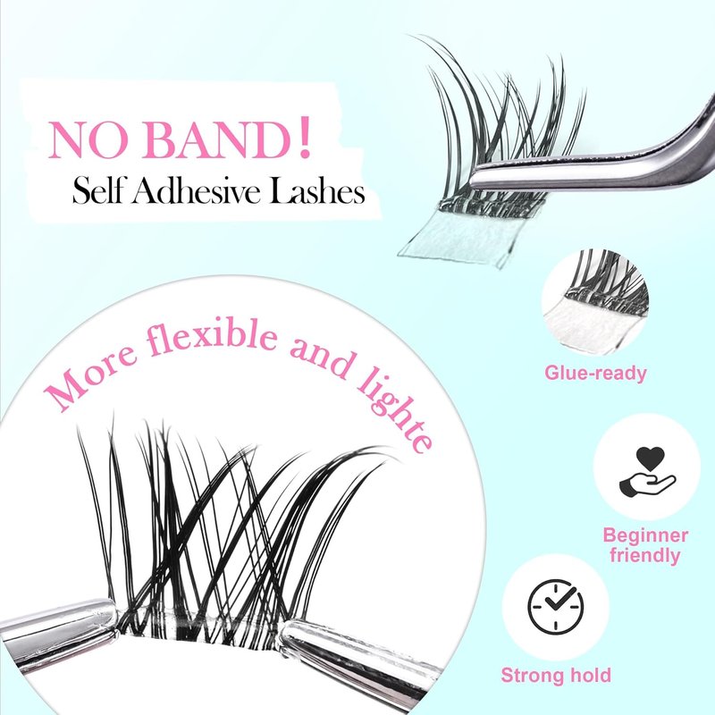 GAQQI Self-Adhesive Eyelash Clusters - No Glue Wispy & Wet Lashes, 10-16mm, Comfortable Hold