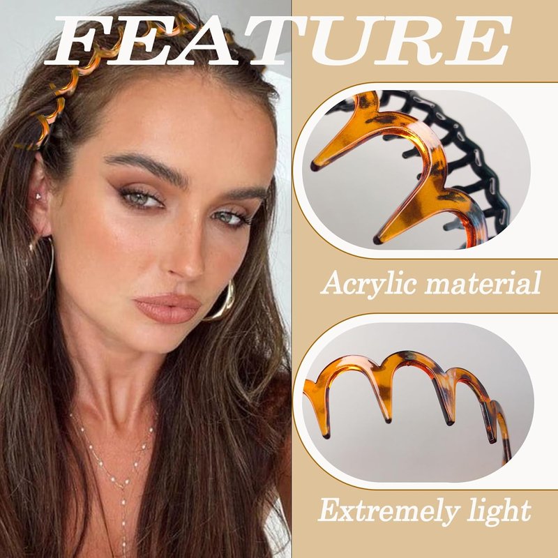 Skiennix 6PCS Zig Zag Headbands - Non-Slip Hair Accessories for All Occasions | Stylish Plastic Bands