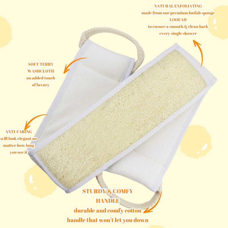 Back Scrubber for Shower, Natural Egyptian Loofah Back Scrubber, Long Handle for Deep Exfoliation, Ideal for Adults with Limited Mobility, Eco-Friendly Bath Accessory