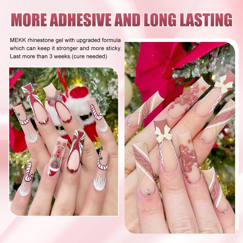MEKK Rhinestone Glue for Nails,15g Super Strong No Wipe Nail Charm Glue for Crystals,Beads,Charms,Diamonds & Gems,Cure Needed 3D Gel for Nail Art