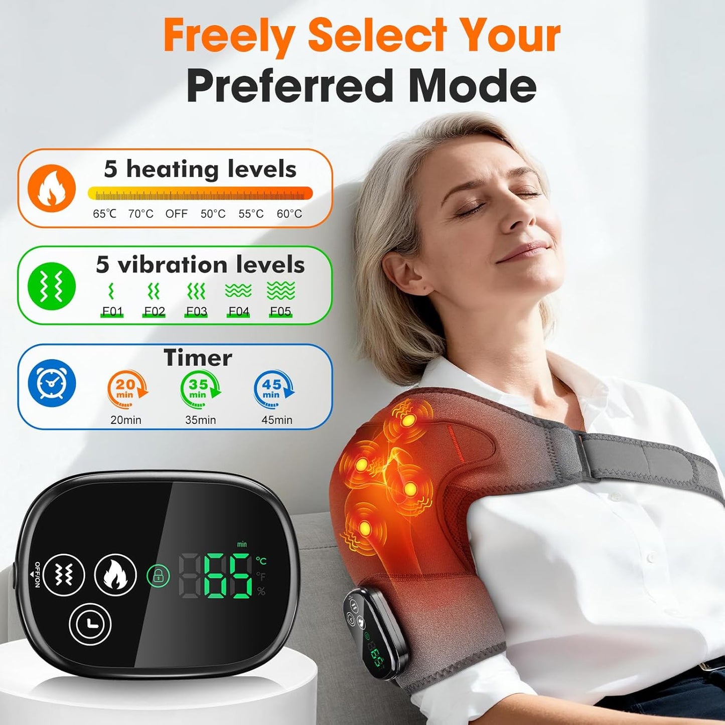 Skiennix Shoulder Heating Pad - Cordless Heated Massage Wrap for Pain Relief | Gray