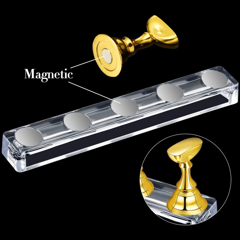 Magnetic Nail Tip Display Holder - 6 Sets Acrylic Stand for DIY Manicure | Gold, Silver, Pink, Black, White