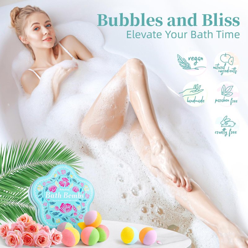 RelaxRose Bath Bomb Gift Set – 10 Handmade Bath Bombs with Natural Ingredients, 5 Aromatic Scents, Relaxing Spa Bombs for Women, Men, and Kids, Best Birthday Gifts for Stress Relief and Relaxation