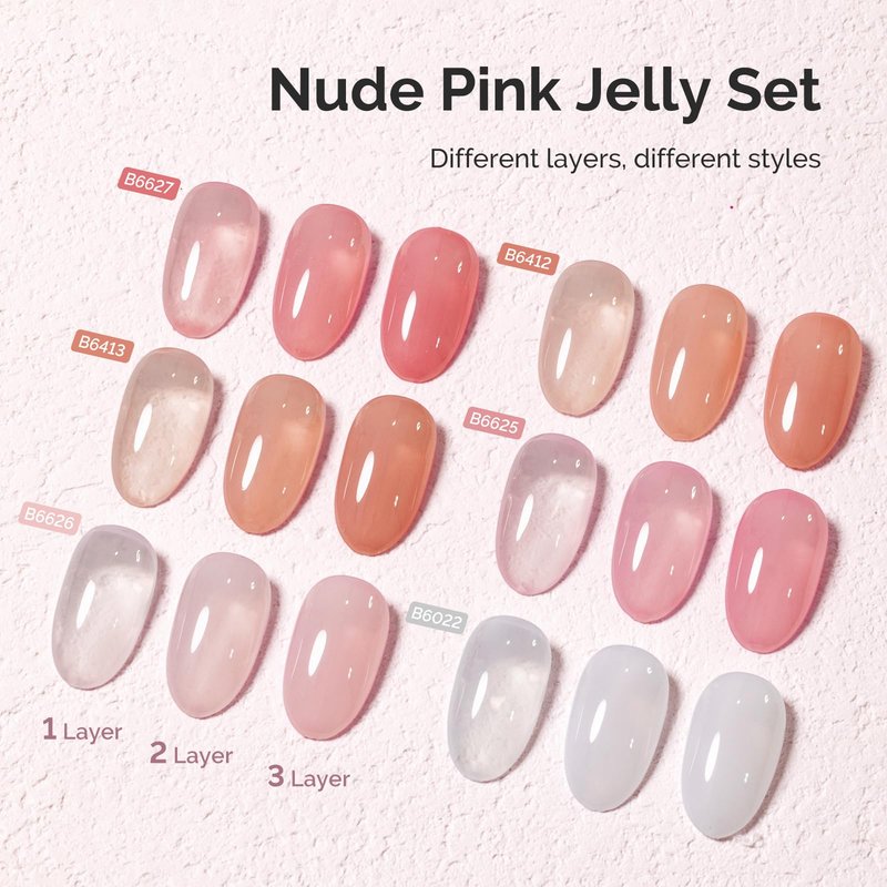 MelodySusie Jelly Gel Nail Polish Set,6 Transparent Colors,Milky or Jelly Texture,Classic Basic Colors Soak Off UV LED Light Cure or Salon Manicure and Nail Art DIY at Home