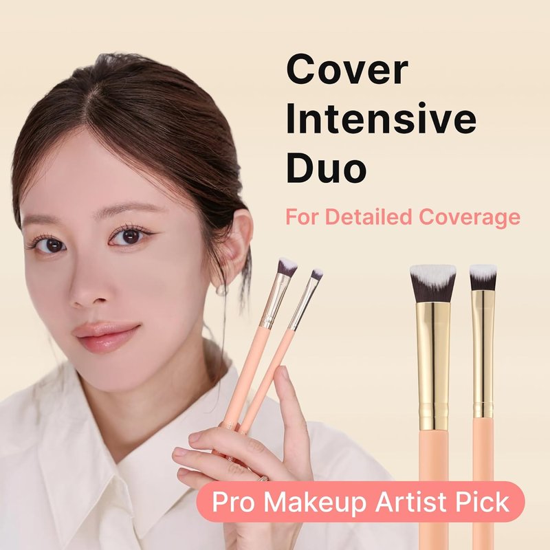 Intensive Duo Brush Set - Foundation & Concealer Brushes for Liquid/Cream | Soft Dense Bristles, Pore-Blur Base