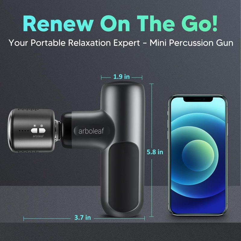 arboleaf Mini Thermacool Massage Gun, Heat and Cool Muscle Massager for Back Pain Relief, Hot Cold Percussion Massage, Heated Travel Massager Handheld Quiet, Gifts for Him Her