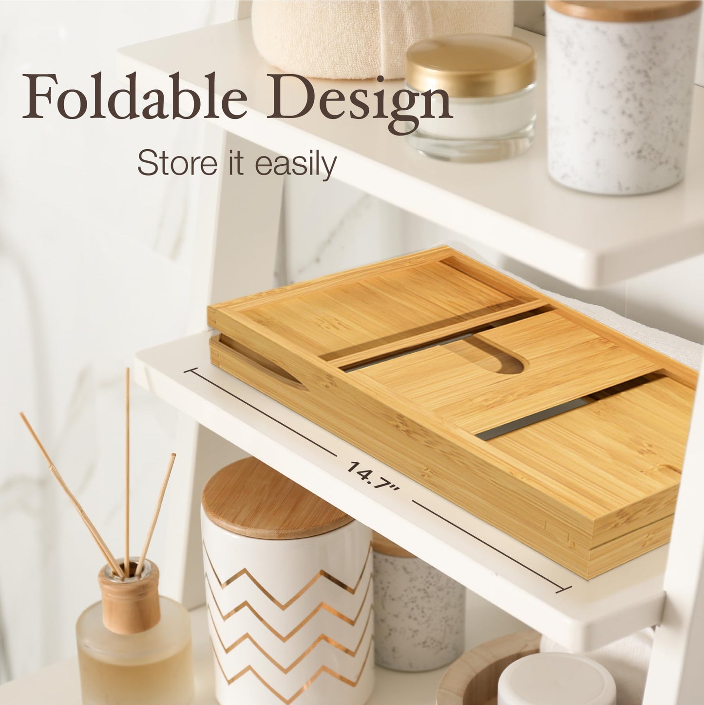 Bathtub Tray for Tub - Natural Bamboo Bath Tray, Expandable Wooden Bath Caddy Tray with Wine Holder, Book and Tablet Stand, Bathroom Accessories, Tub Table, Bridal Shower Gifts for Women