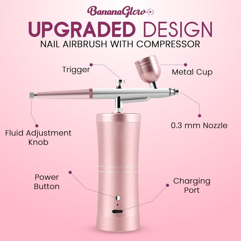 Airbrush For Nails Kit - Portable Cordless Rechargeable Nail Art Airbrush with Stencils & Cleaning Tools