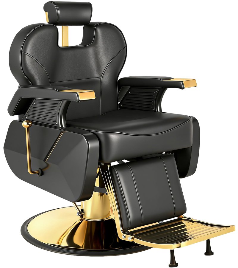 Felivine Barber Chair, Heavy Duty Barber Chair for Home Reclining Barber Chair with Adjustable Headrest & Footrest, All-Purpose Barber Chairs Adjustable Hydraulic 360° Swivel, Black Gold