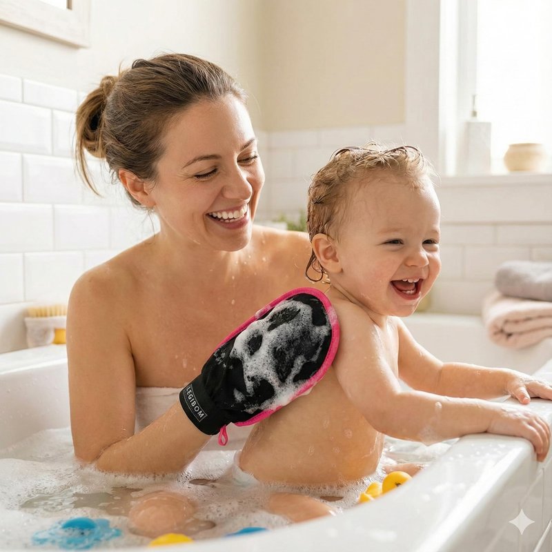 Legibom Korean Exfoliating Mitt & Body Scrub Glove 2 pc – Deep Dead Skin Remover for Keratosis Pilaris & Self-Tan Removal – Smooth Skin Exfoliator for Shower, Women & Men 100% Viscose