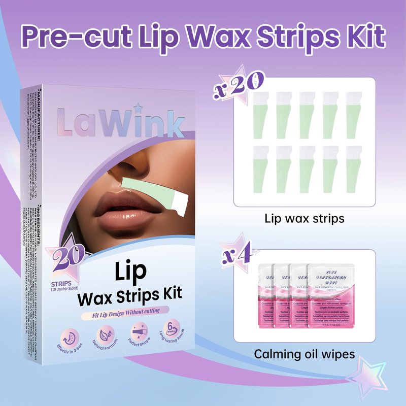 20Pcs Upper Lip Wax Strips, Facial Wax Strips Kit 4 Calming Oil Wipes Working For Upper Lip, Face, Eyebrow, and Chin Mouth waxing Lip upper hair removal Facial Hair Removal for Women LAWINK