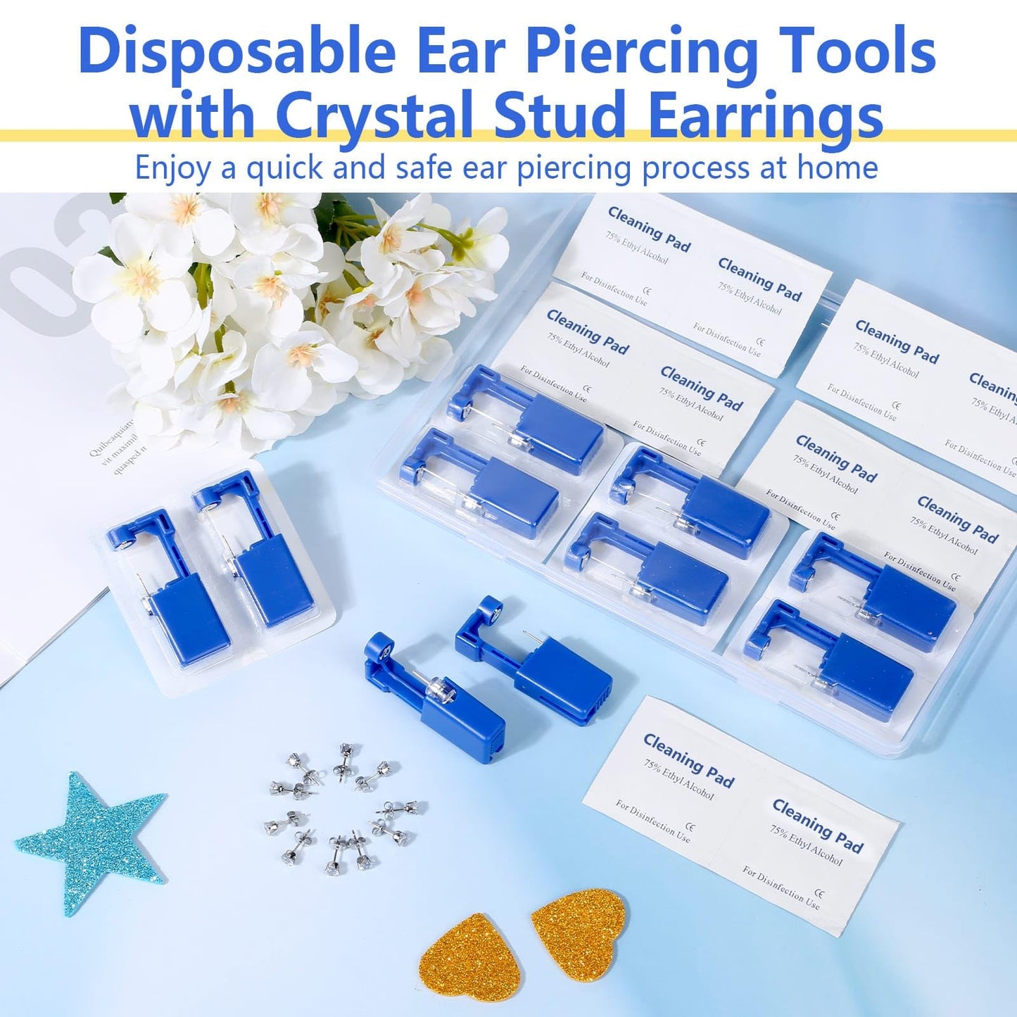 30Pcs Ear Piercing Kit, Self Ear Piercing Gun with Preloaded Piercing Studs, Disposable Earring Gun with Silver Earrings for At Home Salon Earlobe Cartilage Helix Tragus Piercing Tool Kit