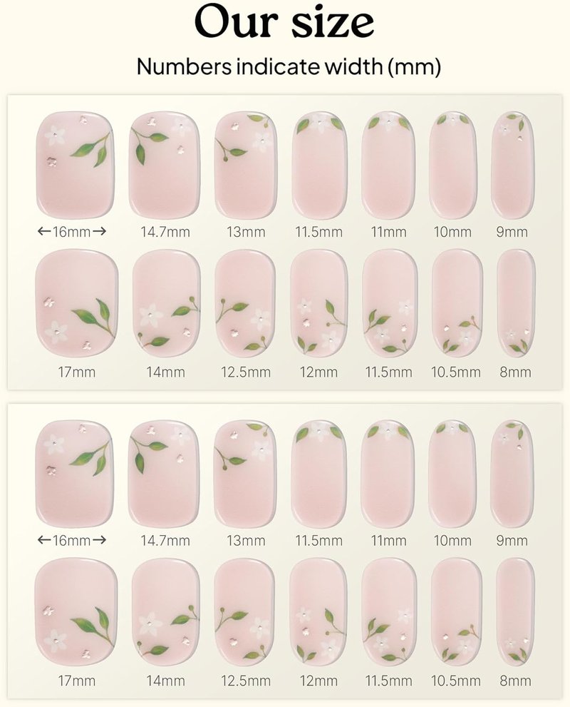 Semi Cured Gel Nail Strips - Easy Apply & Remove Floral Design | 28 Strips, Pink | Salon Quality Manicure