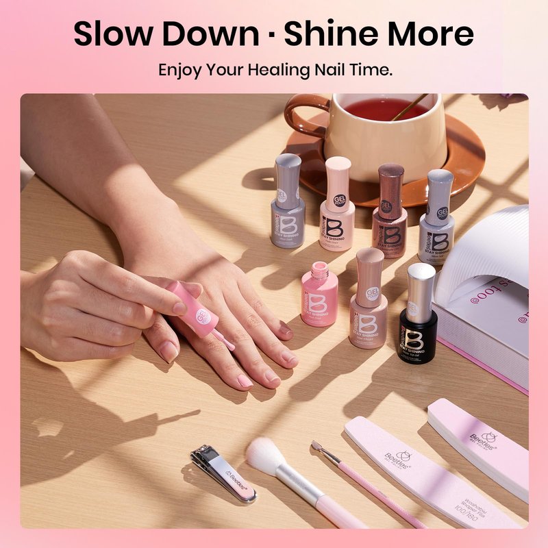 Beetles Stay Shining 23 Pcs Gel Nail Polish Kit with UV Light, 12 Color Nail Manicure Studio Kit Cozy Elegance and Base Gel Glossy &Matte Top Coat Cuticle Oil & Nails Tools, DIY Salon-Quality at Home